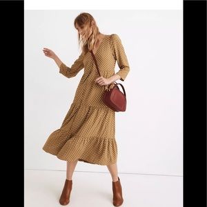 V-Neck Tiered Button-Front Midi Dress in Daisies Forever